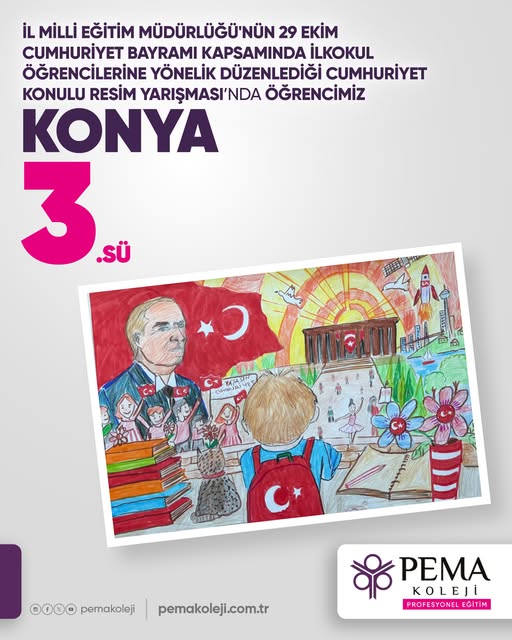 Cumhuriyet konulu resim yarışmasında Konya 3.sü